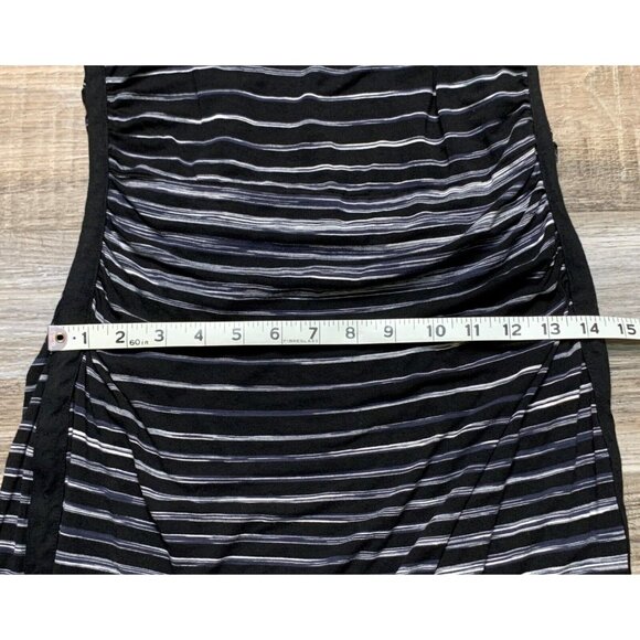 White House Black Market Striped Black Gray Ruched 3/4 Sleeve Dress Square Small - Picture 12 of 16